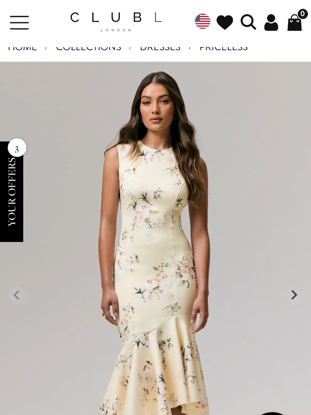 Club L London Cream Floral High-Low Midi Dress